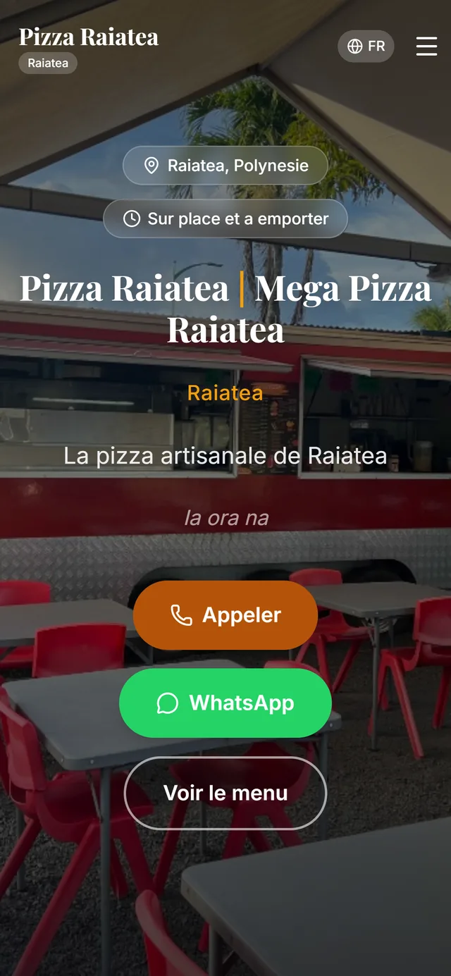 pizza-raiatea.com, page accueil, sur téléphone