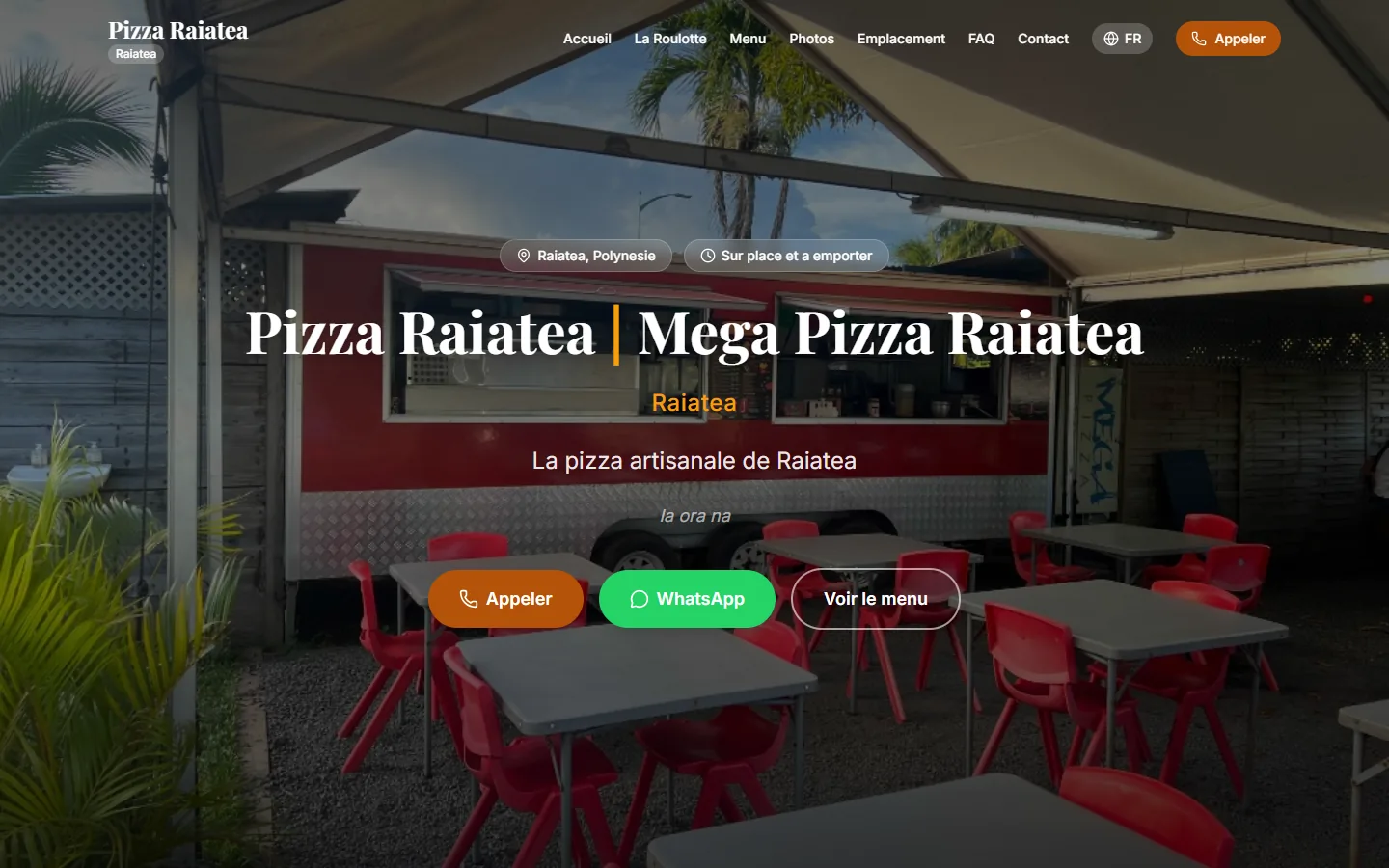 Page d'accueil du site Mega Pizza Raiatea