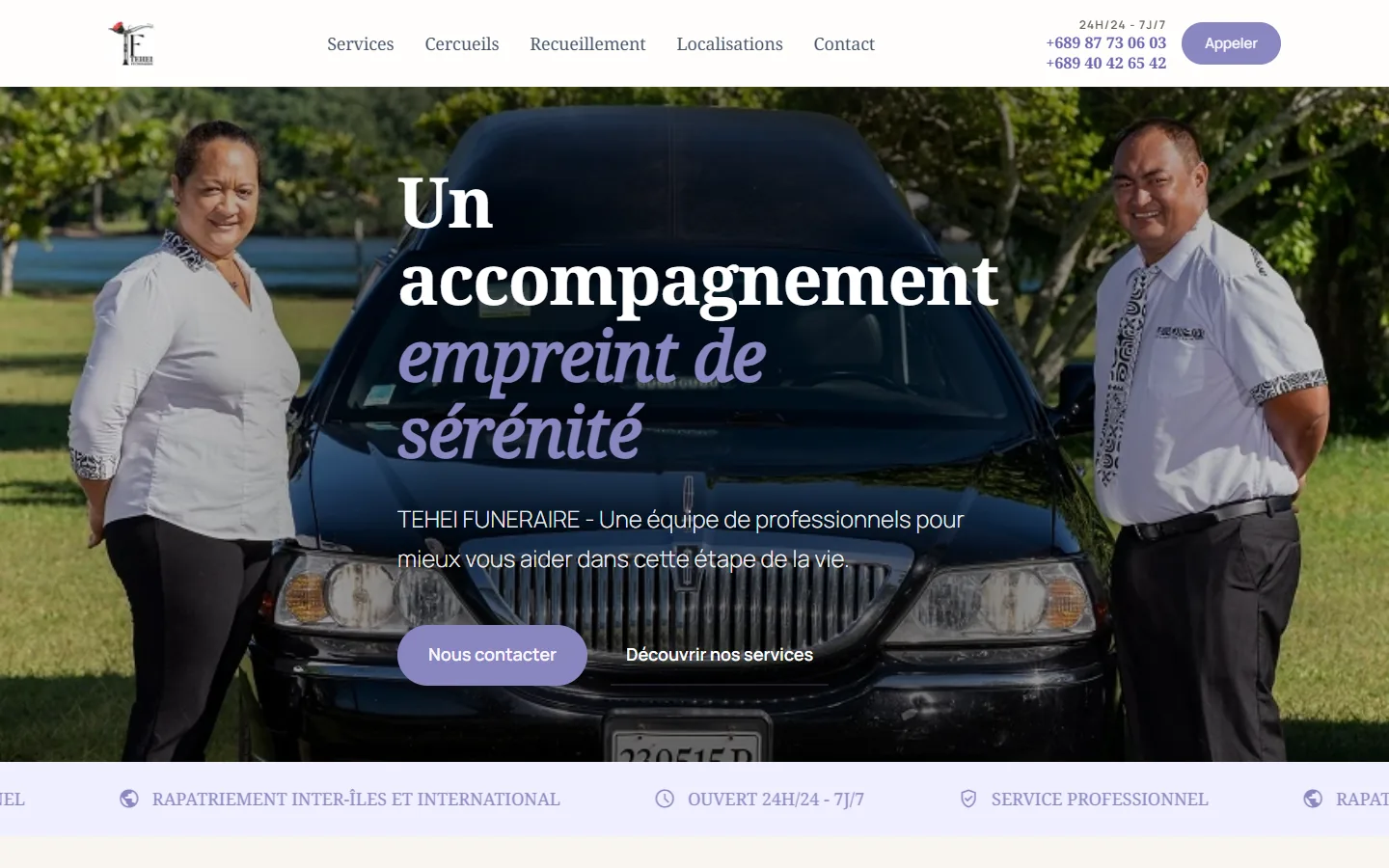 Page d'accueil du site Tehei Funéraire